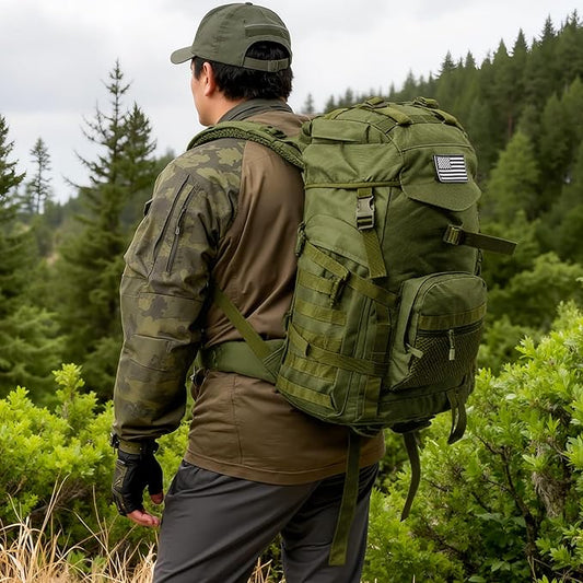 AUMENTAR 50L Tactical Backpack for Men and Women, Water-Resistant Molle Rucksack, Large Military Assault Pack for Hiking, Hunting, Camping, Gym & Outdoor Survival Green