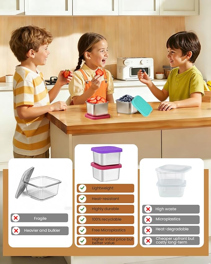 JUJOJB 12Pack Stainless Steel Snack Containers with Lids, Small 6oz & 2oz Leak Proof Metal Food Storage Containers, Bento Box Meal prep Containers, Easy Open Stackable Lunch Box for Adults LIttle One