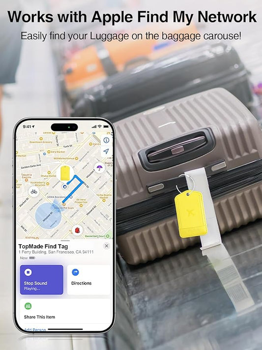 TopMade Smart Luggage Tag with Apple Find My, Premium Leather Luggage Tags for Suitcase, Travel Bags, Backpacks, Anti-Lost Suitcase Tag Tracker for Travel with Privacy Name Card, Rechargeable