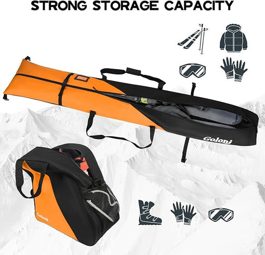 Goloni Ski Bag and Boot Bag Combo,Ski Bags for Air Travel,Snowboard Bag Fits for Skis Up to 180 CM and Boots Up To Size US13