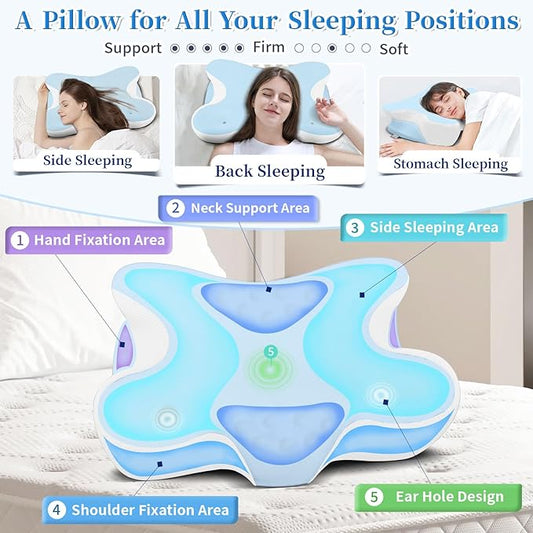 Memory Foam Cervical Pillow for Neck Pain Relief - Ergonomic Contour Pillow for Side, Back & Stomach Sleepers, Orthopedic Neck Support with Cooling Pillowcase