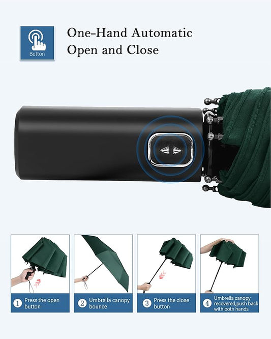 Windproof Travel Umbrella, Automatic Folding Compact Lightweight Umbrella for Women & Men, Durable and Portable, Fits Easily in Purse or Backpack