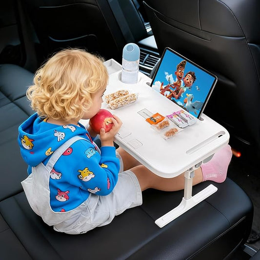 DICMKY Foldable Car Seat Tray Table, Adjustable Multifunctional Lap Tray for Kids, Portable Car Lap Desk for Laptop Computer Tablet, Rear Seat Tray for Eating/Reading, Travel Essentials Accessories