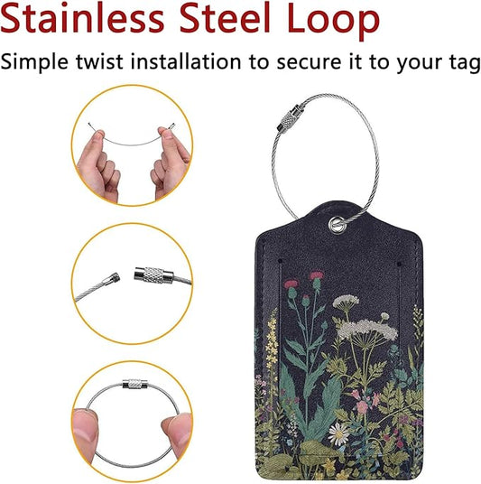 2 Pack Luggage Tags for Suitcase, Privacy Cover ID Label with Stainless Steel and Address Card for Travel Bag Backpack Cruise Ship Essentials Tag Women Girls - Vintage Dandelion Flower Floral