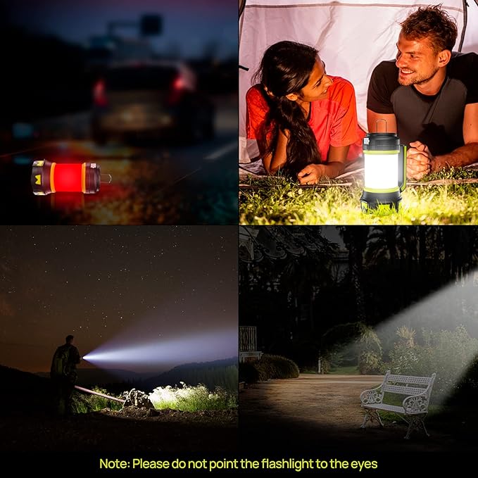 Rechargeable Flashlights Camping Lantern, 6 Modes LED Bright Flashlight 3000mAh Battery, IPX4 Waterproof, Emergency Flashlight Lantern for Outdoor, Hurricane, USB Cable Included-2 Pack