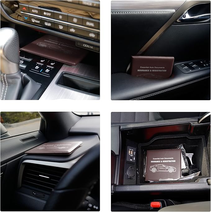 UYYE Car Registration and Insurance Card Holder, Vehicle Glove Box Car Organizer, Interior Car Accessories for Documents, Cards, License - 2 Pack