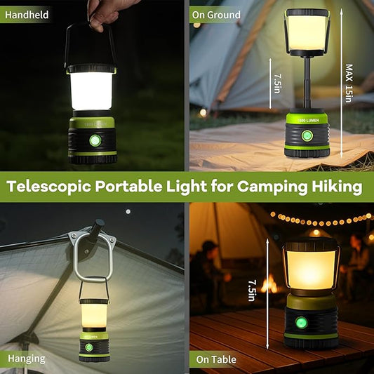 LED Camping Lantern 1800LM Battery Powered Lantern,Waterproof Tent Light with 4 Light Modes, Camping Essentials, Portable Lantern Flashlight for Camping, Emergency Light, Power Outages, Hurricane 2pcs