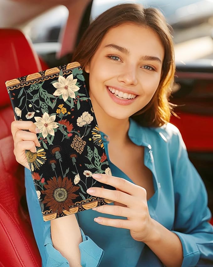 Slohif Car Registration and Insurance Holder - Boho Vehicle Glove Box Organizer Women with Magnetic Shut Leather Automobile License Holders Coasters Auto Accessories Case for Document