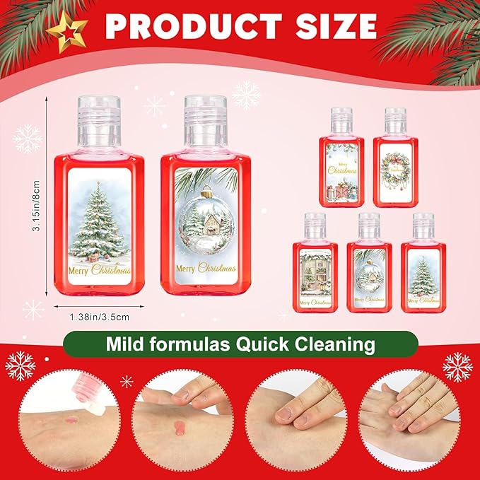 50 Pcs Christmas Mini Hand Sanitizer Bulk Christmas Gifts Favors 1fl oz Travel Size Hand Soap Gifts Small Hand Sanitizer Thank You Gifts for Xmas Goodie Bags Stocking Stuffers (Wreath)