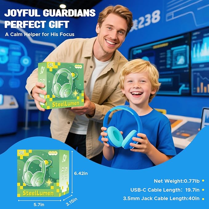 Nova1Lite Kids Wireless Active Noise Cancelling Headphones, Bluetooth 5.3, Safe Volume 74/85/94dB, Real 40H Battery, Type-C Fast Charging, boy Girl Built-in Mic for School Travel Airplane