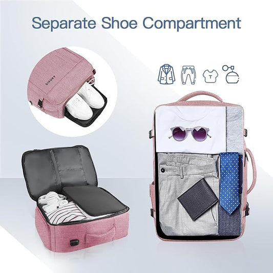 Carry On Backpack, 55L Extra Large Travel Backpack for Men & Women, Expandable Big Capacity For Airplanes, Travel Gifts for Men Women, Fits 18.4 Inch Laptop, Luggage Suitcase Daypack Bag, Pink