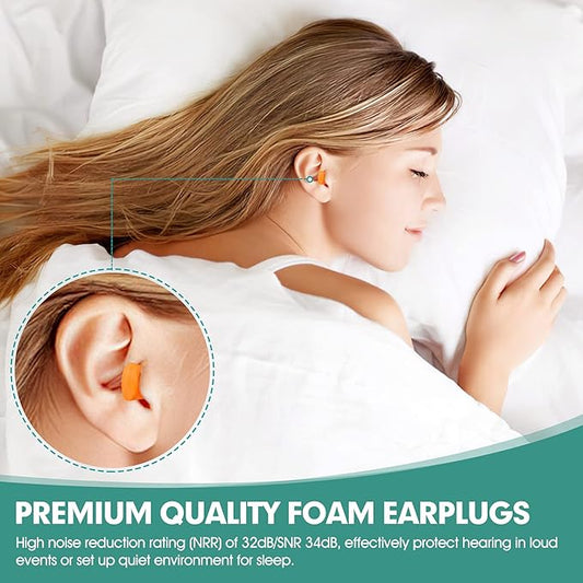100 Pairs Orange Foam Ear Plugs - 33dB NRR Highest Protection, Soft & Comfortable Noise Canceling Earplugs for Sleeping, Work, Snoring, Construction, Loud Noise