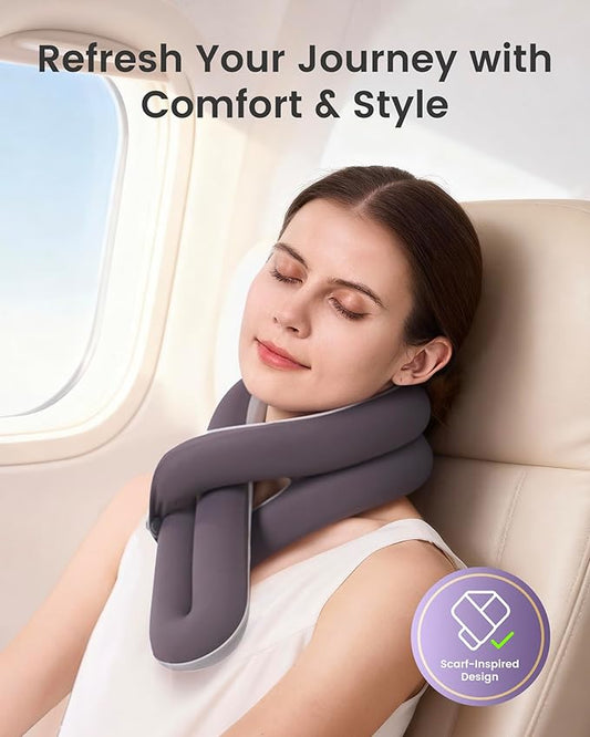 Travel Pillow, Neck Pillow β Ergonomic Memory Foam Pillow for Airplane, Adjustable & Ultra-Lightweight with Dual-Sided Fabric for Flight, Car, and Office Use, Grey