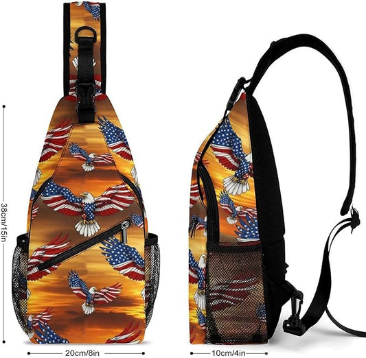 SWEET TANG Cool Sling Backpack American Bald Eagle, Lightweight Sling Shoulder Bag, Outdoor Chest Crossbody Bike Gym Runner Daypack with Adjustable Strap for Men Women