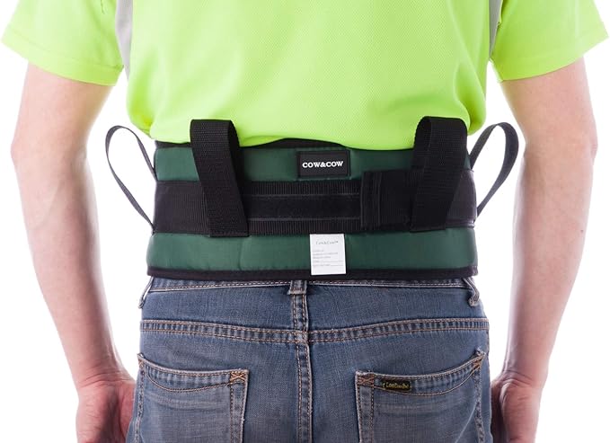 COW&COW Padded Gait Belt with 4 Handles and Quick Release Buckle 5.5 inchs(Green, M/28inches-48inches)