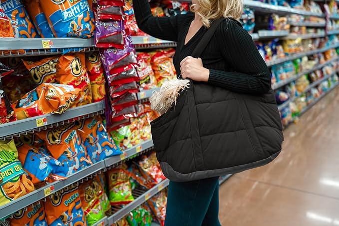 NoblePup Plush Dog Purse Carrier for Small Dogs, Soft Dog Tote Bag with Safety Harness Clip, Cozy Pet Carrier for Dogs Under 15 lbs, Comfortable Dog Shoulder Carrier for Travel, Black