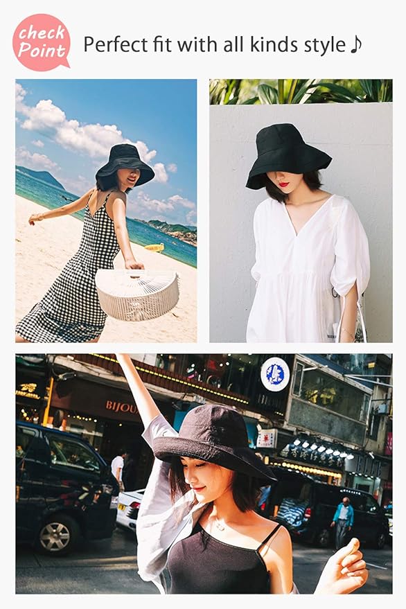Wide Brim Bucket Hat - UPF50+ Protection Travel Beach Sun Hat with Semi-Rigid Adjustable Foldable Brim