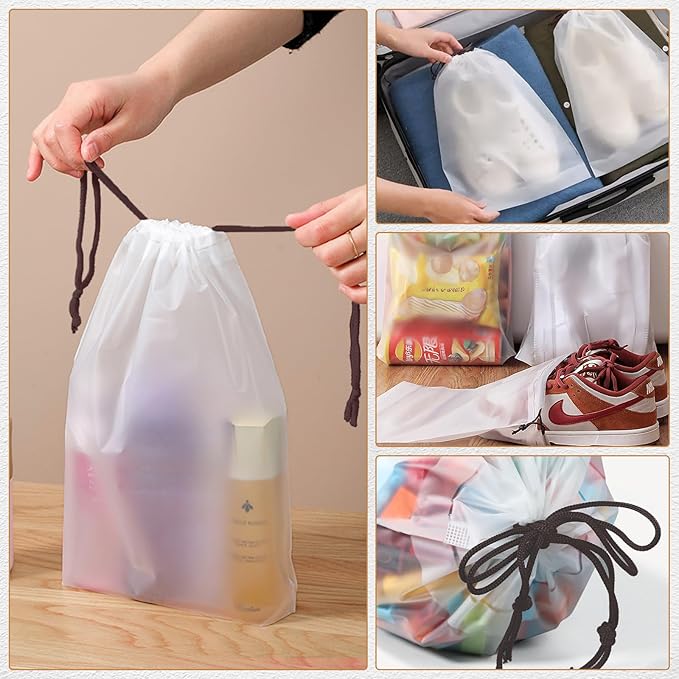 50pcs Clear Shoe Bags for Travel, 15.7" x 11.8" Waterproof Dust Bags with Drawstring, Portable Storage for Men and Women (Pack of 2)