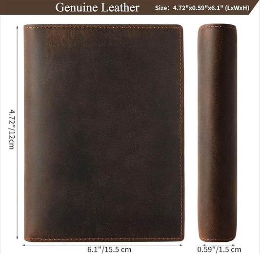 Genuine Leather Passport Holder, RFID Blocking Travel Wallet for Men & Women (Red Brown)