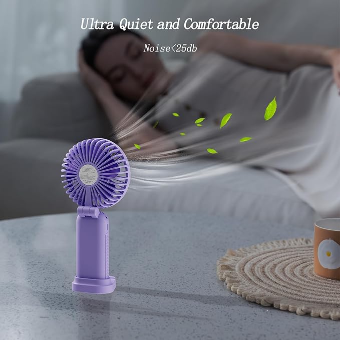 Portable Fan, 4200mAh Battery Operated Fan, 5 Speeds&Digital Display, Makeup Fans for Women with Base, 180°Foldable 3in1 Handheld/Neck/Desk Fan for Outdoor Indoor,Ultra Quiet (Purple)