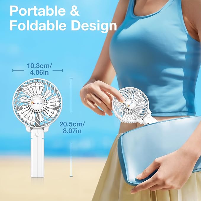VersionTECH. Portable Handheld Fan, Powerful+Durable+4000mAh+180° Foldable, Mini Table Fans with USB Rechargeable Battery Operated Cooling Accessories for Personal Use, Travel, Office White