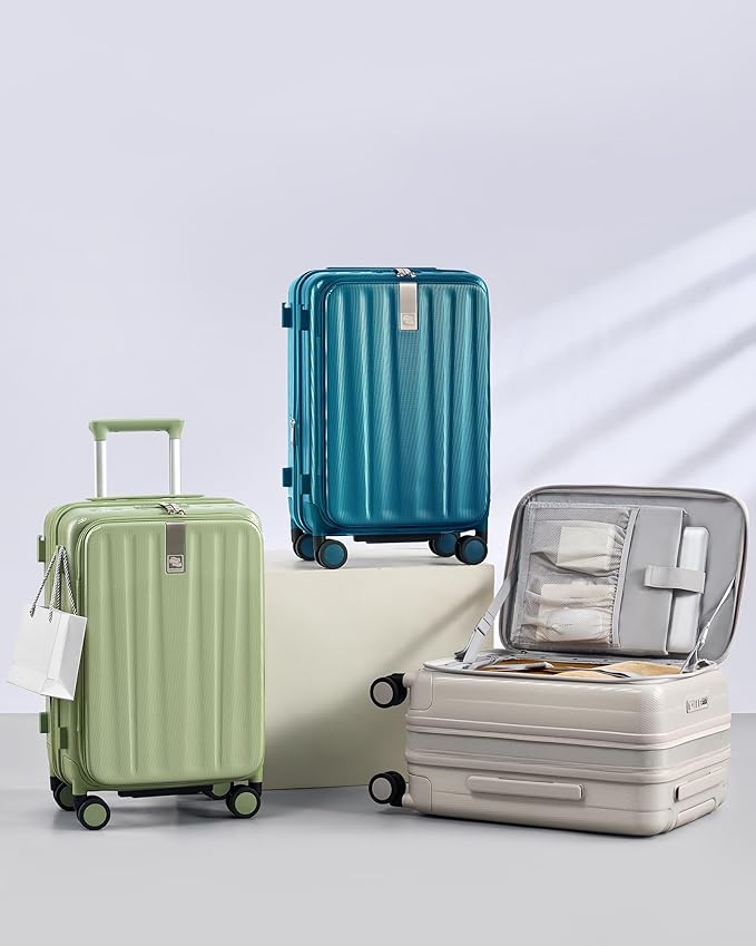 Hanke 20 Inch Expandable Carry On Luggage Airline Approved Top Opening Hard Shell Suitcases with Wheels Lightweight Travel Luggage Carry On Suitcase for Woman Men-Caribbean Blue