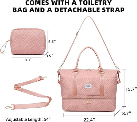 Duffle Bag for Travel, Weekender Bag with Shoe Compartment, Carry On Overnight Bag for Women with Toiletry Bag, Gym Bag with Wet Pocket, Hospital Bags for Labor and Delivery Beige