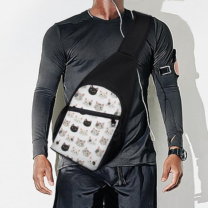 SWEET TANG Casual Sling Backpack Chest Shoulder Crossbody Backpacks, Unbalance Gym Funny Sack, Cat, Satchel Travel Bag Outdoor Hiking Daypack for Men Women