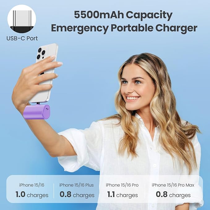 Mini Portable Charger for iPhone 17/16,Upgraded 5500mAh PD USB C Power Bank,Travel Essentials Pocket Phone Charger Battery Pack for iPhone 17/17 Pro Max/16/16 Pro/15 Series,Samsung Galaxy Android etc