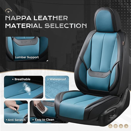 Coverado Car Seat Covers Full Set, Car Seat Protector Waterproof, Nappa Leather Car Seat Cushion, Seat Covers for Cars, Front Seats and Back Universal Fit for Most Cars