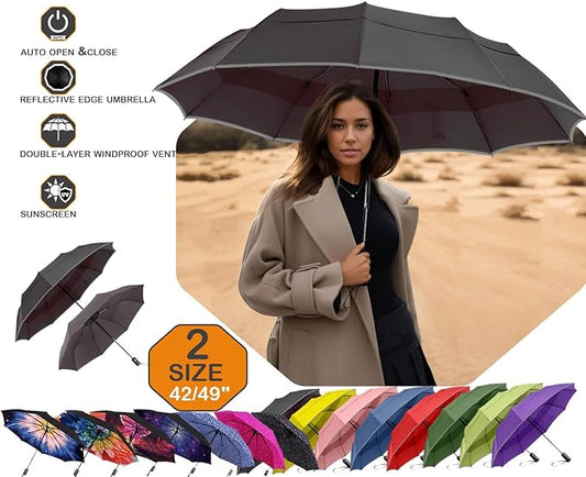 MRTLLOA 42/49 Inch Compact Windproof Travel Umbrella for Rain, Lightweight, Portable, Automatic, Strong, Waterproof Folding Umbrellas for Women, Men and Teenagers