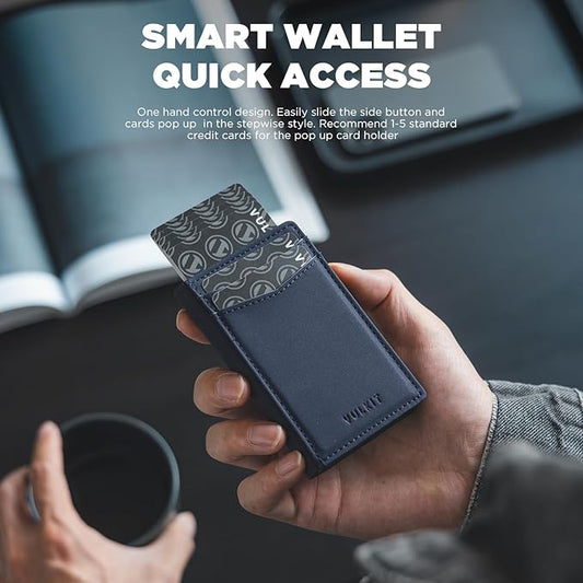 VULKIT Men's Wallet with ID Window Premium Leather Wallets RFID Blocking Minimalist Wallet Pop Up Card Holder Magnetic Closure