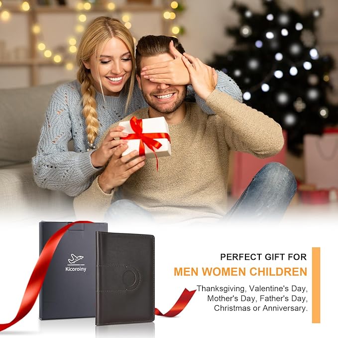 Genuine Leather Passport Holder for Travel Passport Covers with AirTag Slot Passport Wallets for Men Women Family Travel Christmas Gifts, Mens Womens Passport Holder, Coffee