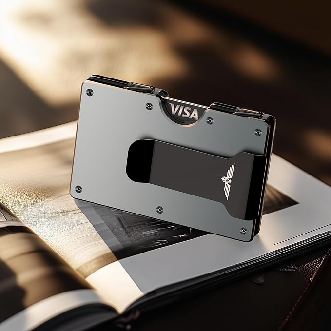 Wallet for Men, Money Clip Wallet with Cash Strap, Slim Card Wallet, RFID Blocking Card Holder, Holds up to 20 cards