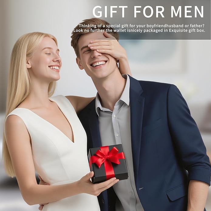 Men’s RFID Blocking Zipper Wallet with 2 ID Windows - Large Capacity Design, 13 Credit Card Slots