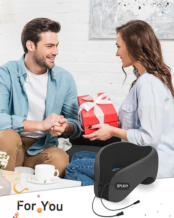 Travel Pillows for Airplanes, Neck Pillow Airplane, Airplane Travel Accessories with Eye Mask, Earplugs & Storage Bag, Ergonomic Memory Foam Neck Pillow for Sleeping, Flights, Cars (Dark Gray & Black)