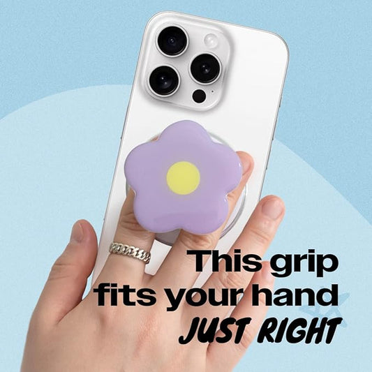 OnTheGrip Compatible with Magsafe Magnetic Cute Solid Color Daisy Flower Design Collapsible Mobile Phone Grip Stand Holder for Smartphone Tablet Cell Phone Accessory (Violet)