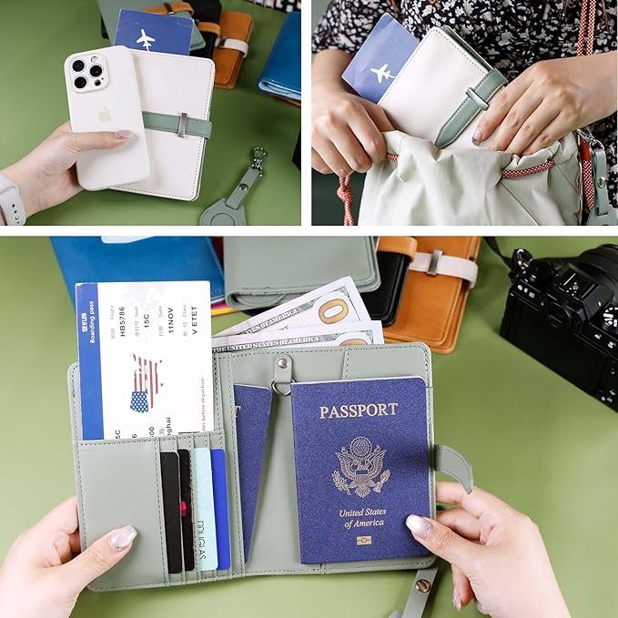 Deziliao Passport wallets, Mulit-purpose RFID Blocking Passport Holder AirTag Wallet, Travel Wallet(Cream white)