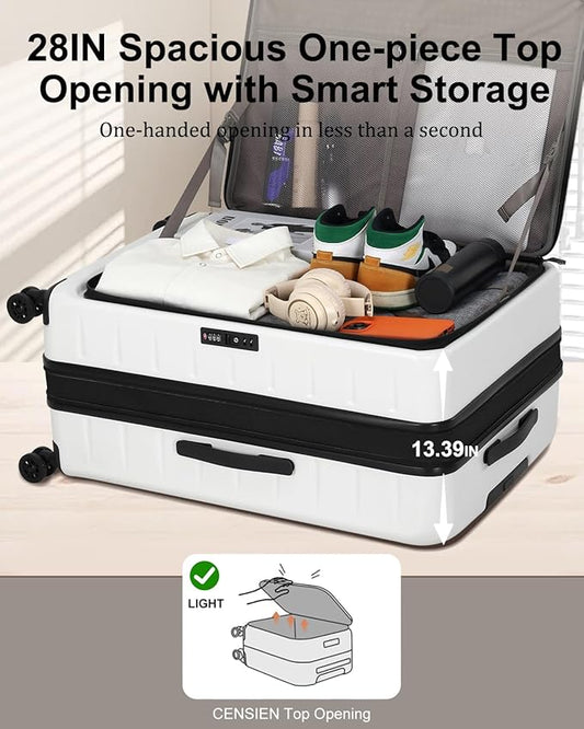 Luggage Sets 2 Pieces, 20 Inch Carry On Luggage and Expandable 28 Inch Checked Luggage with Spinner Wheels, Lightweight ABS+PC Hard Shell Suitcase with Front Opening, TSA Lock (White, 20/28)