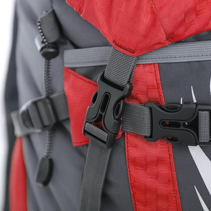 UNISTRENGH 60L Hiking Backpack Internal Frame Mountaineering Camping Backpacking with Rain Cover (Red)