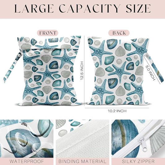 4 Pcs Wet Bag, Wet Dry Bag, Waterproof Bag, Swimsuit, Beach Bag, Wet Bag for Pool, Beach, Diapers, Nanobag, Cruise Ship Essentials, Starfish Accessories Travel Essentials for Women