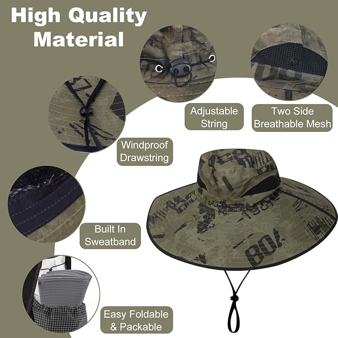 Super Wide Brim Fishing Hat for Men and Women,UPF50+ Waterproof Bucket Hat for Fishing, Hiking, Camping