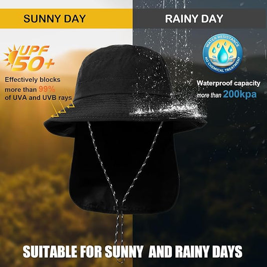 Water-Resistant Sun UPF 50+ Bucket Hat Protection Packable Brimmed Boonie for Women Men Summer Lightweight Hiking Outdoor Cap