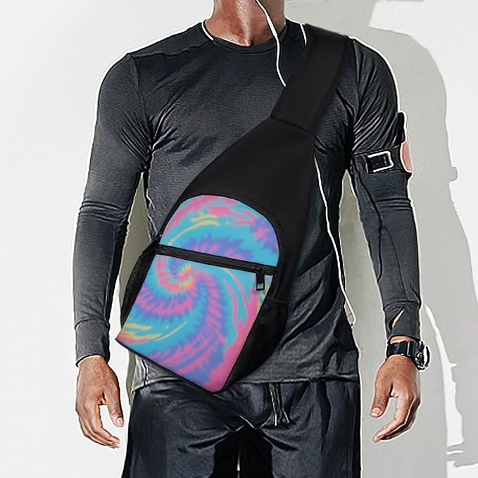 SWEET TANG Casual Sling Backpack for Men Chest Shoulder Crossbody Backpack, Unbalance Gym Funny Sack, Spiral Tie Dye Travel Bag Outdoor Hiking Daypack
