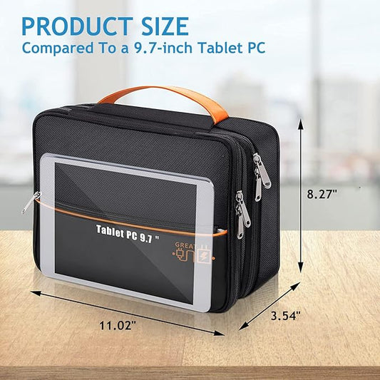 Electronics Travel Organizer, Double Layer Cable Organizer Bag Waterproof Electronics Accessories Storage Bag for Charger, Phone, Power Bank, Hard Drive, Cord, Tablet