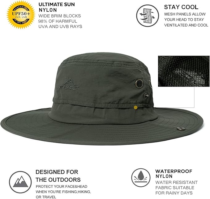 Oversize XL XXL Large Wide Brim Waterproof UPF 50+ Bucket Sun Summer Travel Fishing Hiking Fisherman Hat Detachable Chin