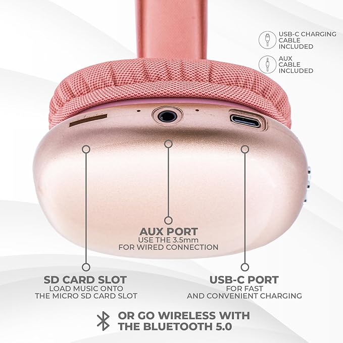 iJoy Ultra Wireless Over-Ear Bluetooth Headphones with Mic, Up to 10 Hours Playtime, Bluetooth Headset 33Ft Range with Backup AUX Cable & SD Slot, Wireless Headphones for Gaming, Work & Gym (Pink)