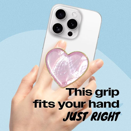 OnTheGrip Cute Natural Seashell Design Heart Shape Collapsible Mobile Phone Grip Stand Holder for Smartphone Tablet Cell Phone Accessory (Violet)