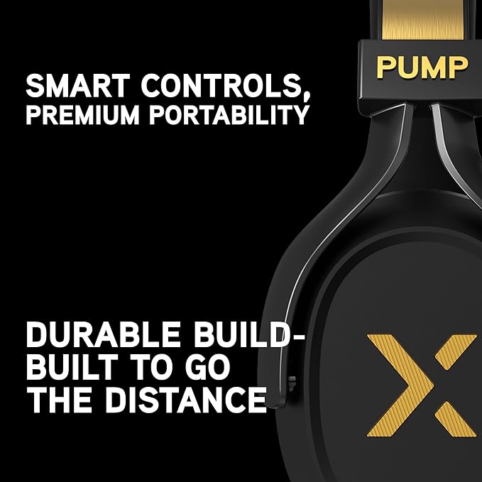 BlueAnt Pump X Wireless Over-Ear Headphones, Bluetooth, Powerful Bass, Active Noise Cancelling & Transparency Mode, Interchangeable Ear Cups, All-Day Comfort for Gym and Training, Black/Gold