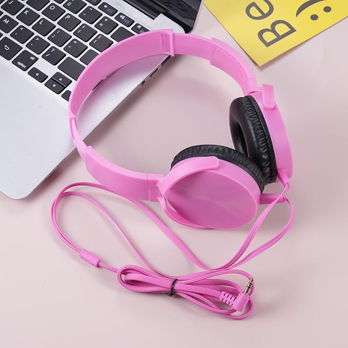 2 Pack Classroom Headphones for School Students Kids, Durable Class Set Wired Earphones for Children Toddler Teens Boys Girls and Adult(LS450, Pink+Yellow)